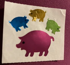 Vintage 1980’s foil shiny pigs stickers by Hambly