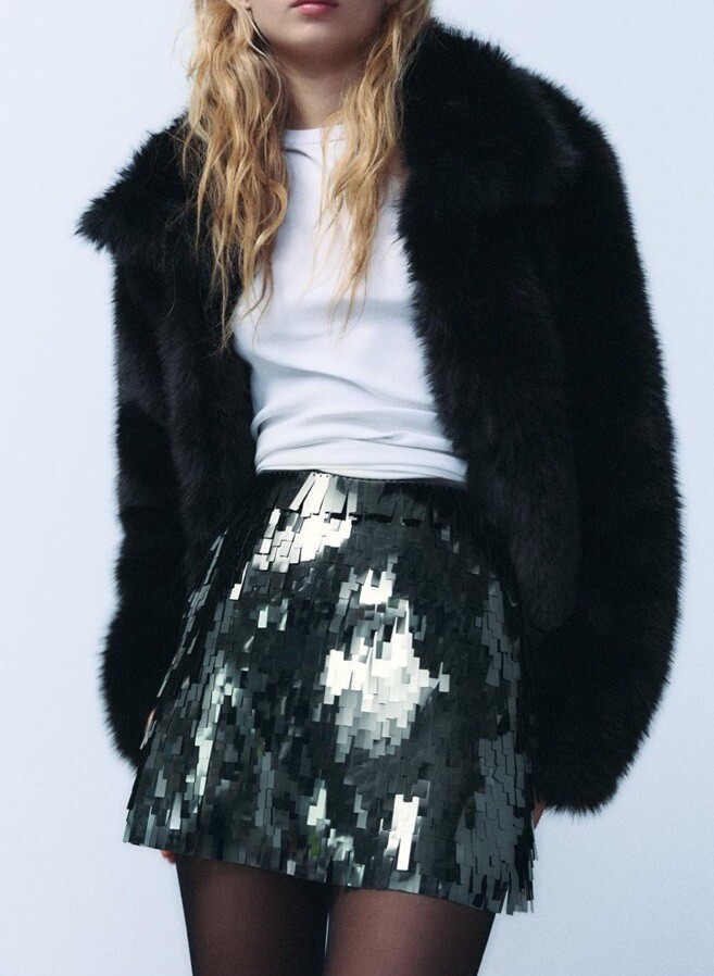 Zara Petrol Blue Sequinned Mini Skirt Mid Waist Sequin Applique Size S Bloggers