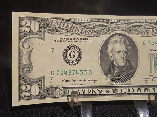 1981 A, $20 Dollar Retired SMALL FACE # 73437455 B NO FOLDS Miscut - Picture 3 of 6