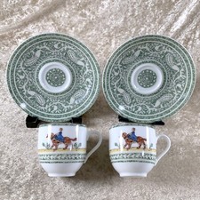 Hermes Paris Demitasse Cup  Saucer Early America Porcelain Tableware 2 Sets