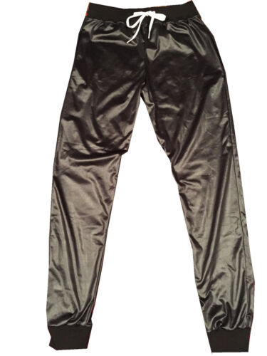 MENS WET LOOK SHINY SPORTS GYM RUN TRACKSUIT PANTS SHORTS JOGGERS PANTS S - 4XL - Picture 1 of 5