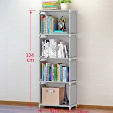 3/4 Layer Simple Bookshelf Stainless Steel Easy Moving Assembled Shelf Bookcase