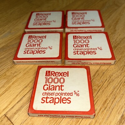 5 Boxes REXEL 1000 GIANT CHISEL POINTED 5/16'' STAPLES - 5000 total staples