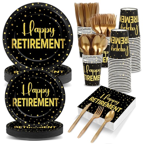 Qyeahkj 350Pcs Retirement Party Plates Set Happy Retirement Party Supplies Se...