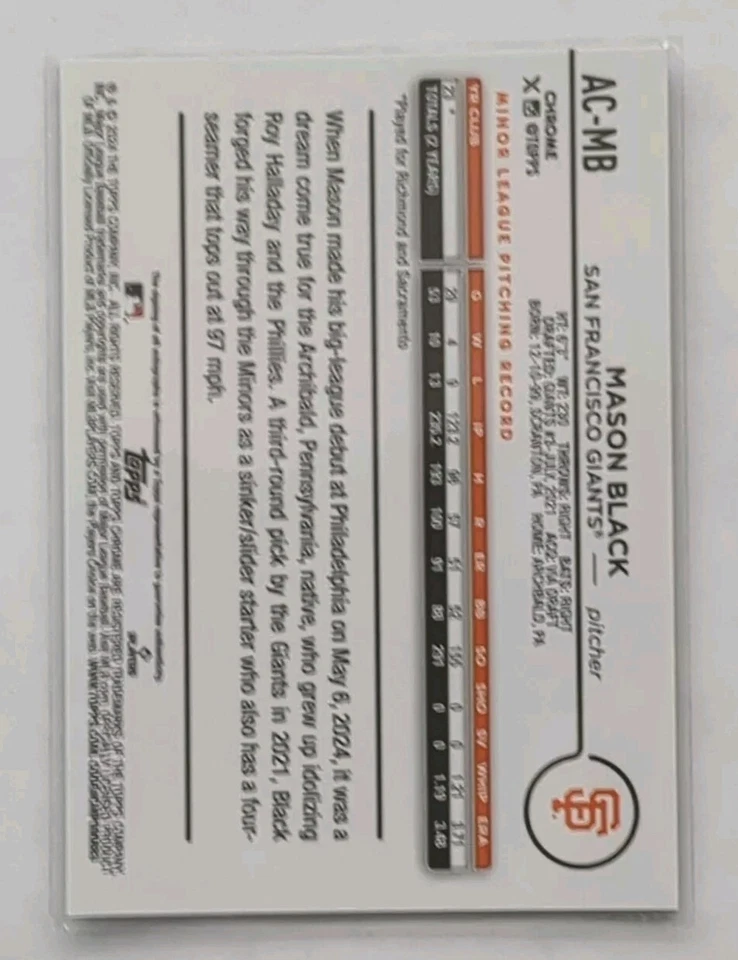 2024 Topps Chrome Update Mason Black Rookie Purple Speckle Refractor Auto /299 - Image 2 of 4