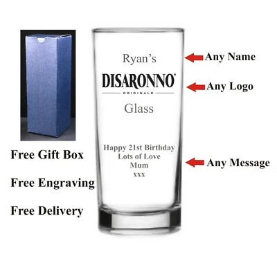 PERSONALISED HIGHBALL GLASS Personalised Hi Ball Disaronno Glass, Birthday Gift 18th 21st 30th 40th 50th