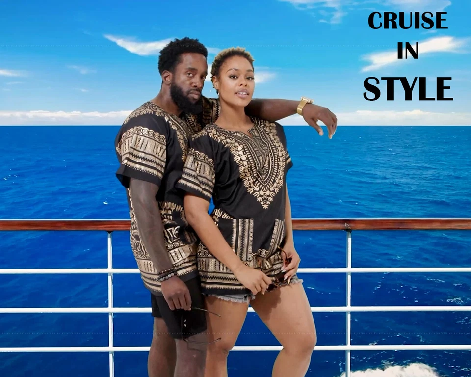 Camisa Dashiki tradicional africana negra y dorada  Foto 4 de 4