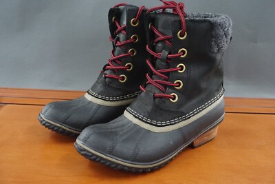 Sorel Slimpack III Womens Size 7.5 Shoes Black Leather Lace Up WP Ankle Boots