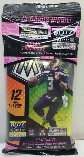 2021 Mosaic Football Cello Fat Pack 15 Trading Cards Bonus Camo Pink Panini