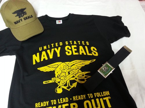 MAGLIETTA NERA US NAVY SEALS TAGLIA L T-SHIRT MAGLIA + CAPPELLO E CINTA  CINTURA | eBay