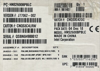 Intel HNS2600BPBLC Compute Module  2U Rack SOCKET P NEW MODULE ONLY_NO ACC.