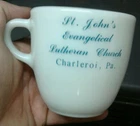 Vintage Pyrex Coffee Mug 723 ST JOHNS EVANGELICAL LUTHERAN CHURCH CHARLEROI HTF