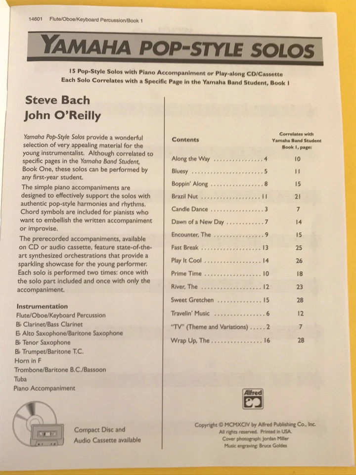 Yamaha Pop Style Solos, Flute/Oboe/Keyboard Percussion/Book 1, Book & CD, Steve B - Image 2 of 3
