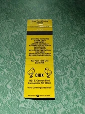 Vintage Matchbook Collectible Ephemera D6 North Carolina kannapolis chix drive-t