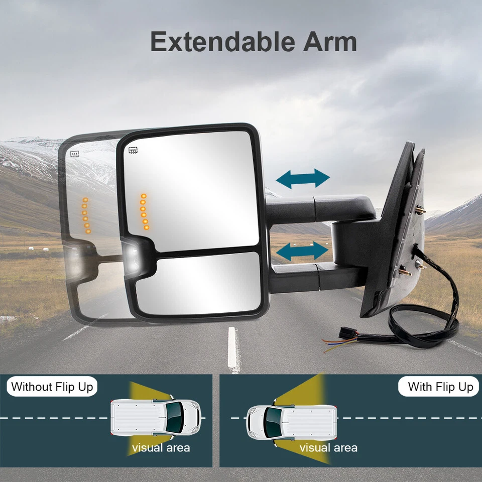 Pair Towing Mirrors fit 2007-2013 Chevy Silverado Heated Signal Chrome Cap — 第 4/4 张图片