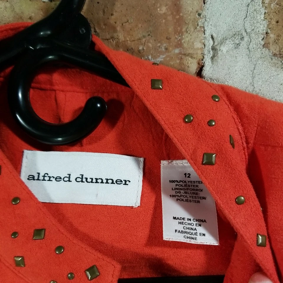 女式 Alfred Dunner 烧焦橙色仿皮夹克状况良好 12 码 — 第 4/4 张图片