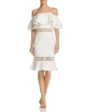 JARLO $420 MSRP WHITE SZ L Womens White Off-Shoulder Ruffled Trumpet Dress NWT