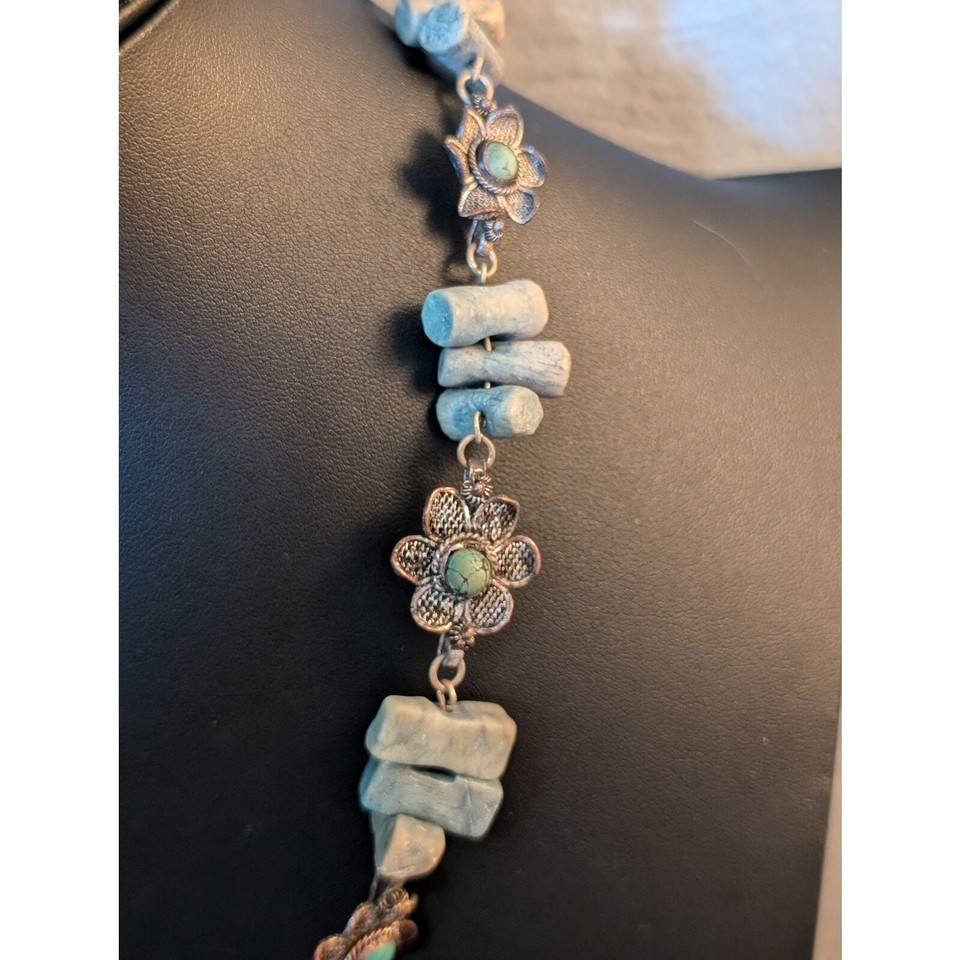 Vintage Rustic Pale Blue Green Stone Flower Necklace Bracelet Set eBay