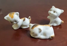 3 Vintage Ceramic Porcelain White Kittens Calico Big Eyes "Excellent "