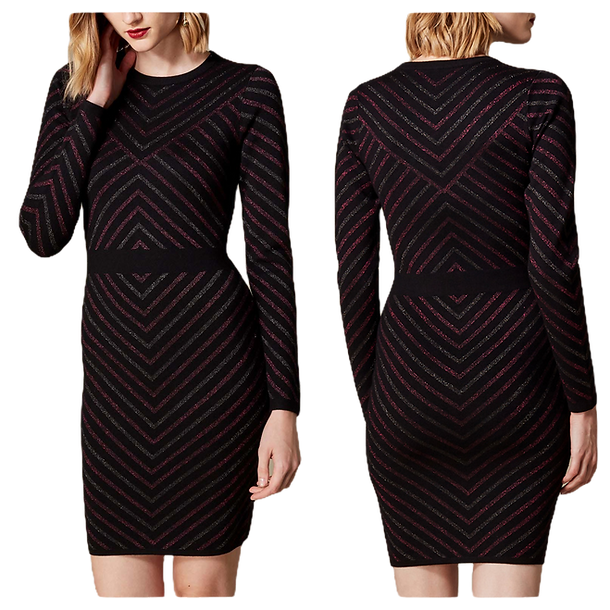 karen millen striped bodycon dress Black Stripe Glitter Knit Dress, size S, BNWT babydoll dress Azazie Ayla Color:Metallic_Gold swap to a pair