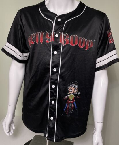 Betty Boop Shirt Motorcycle Graphic Adult XL Black Short Sleeve Biker Botton Up