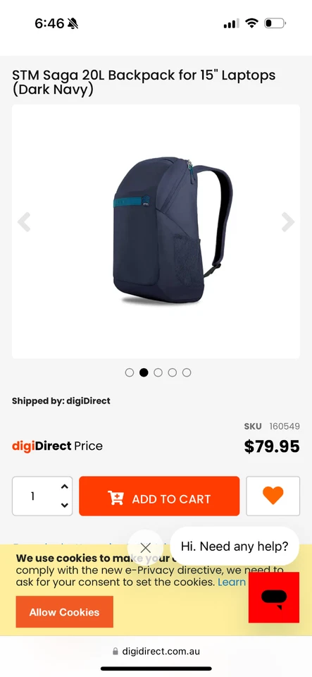 STM Saga 20L Backpack for 15" Laptops - Dark Navy STM-111-170P-04 - image 3 of 4