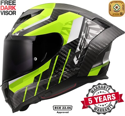 LS2 FF807 DRAGON CARBON FIBRE DUAL VISOR FULL FACE MOTORCYCLE HELMET TRAX YELLOW