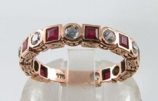 9ct  ROSE GOLD RUBY DIAMOND 3/4 FULL ETERNITY BAND ART DECO INS RING FREE RESIZE