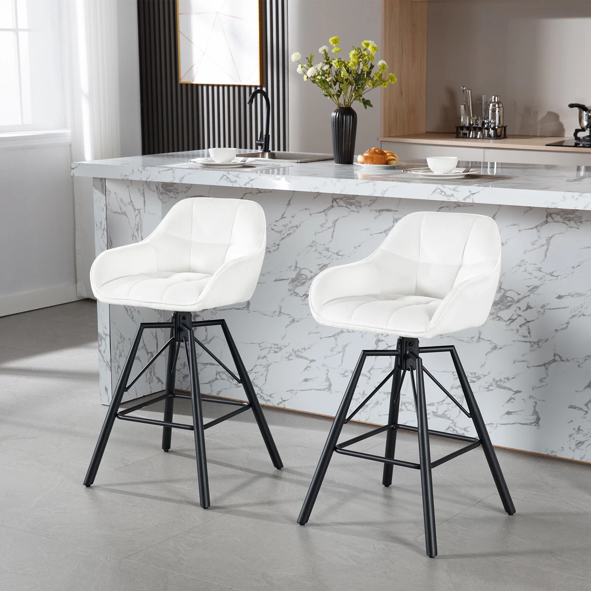 WOLTU 2 4 6x Velvet Bar Stools 360 Swivel Barstool W Backrest Footrest