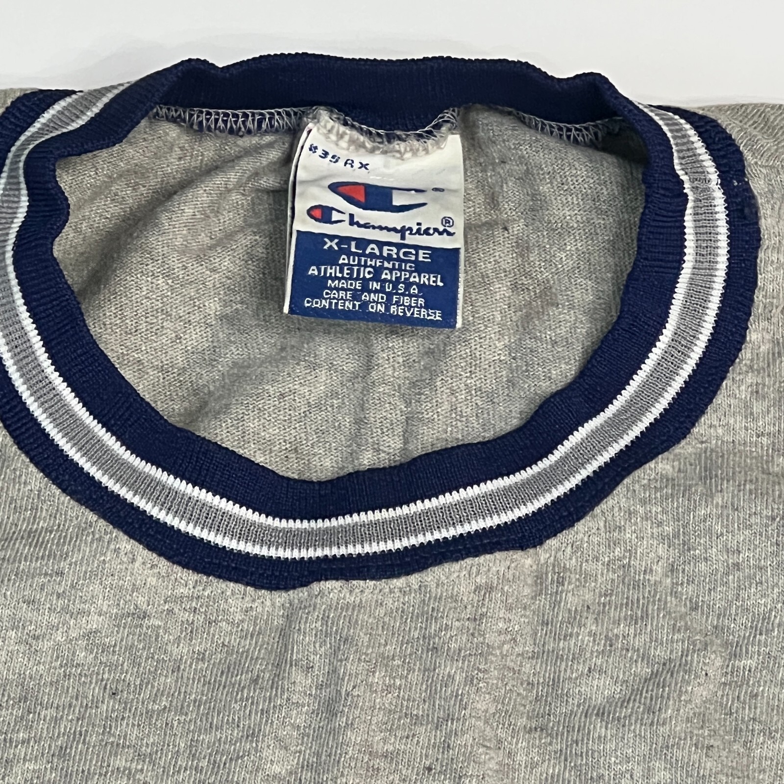 Vtg Champion Script Basic ringer collar  gray T S… - image 3