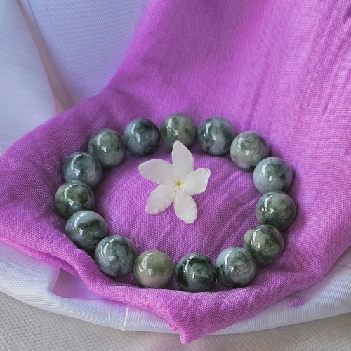 Burmese Jade Bracelet Gin Bo Siang Natural Jadeite Type A Bead Size 13.2-13.5 mm - Picture 2 of 10