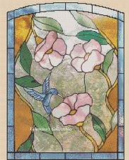Flowers w/Hummingbird Stained Glass Counted Cross Stitch Chart  #6-369 