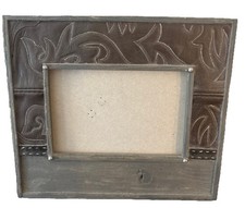 Leather Wood  Metal Picture Frame Rustic  Western Design 6  x 4.5  - Free Stand