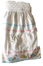 Baby Bassinet Liner Skirt White Pastel Sleeping Teddy Bears Vintage Quilted