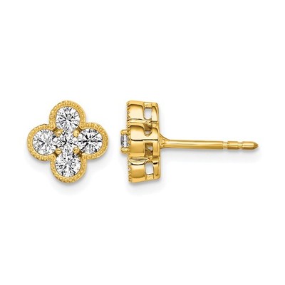 14K Gelbgold 3/4 kt runder im Labor gezüchteter Diamant VS+ F+ Blüte Blumen Ohrstecker