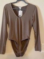 NWT H M Brown One-Piece Long Sleeve Bodysuit Size Medium