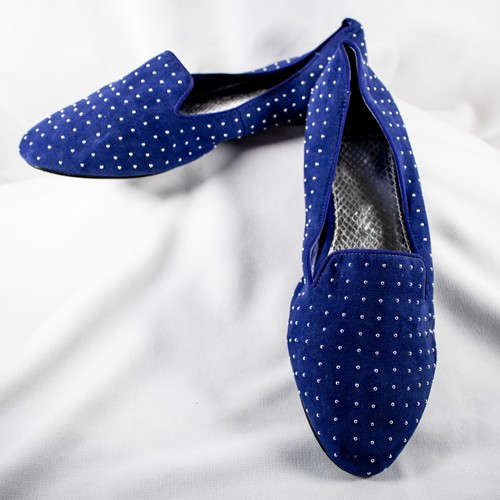GIANNI BINI Royal Blue Genuine Suede Women Studded Loafer Shoes Size 8.5 M
