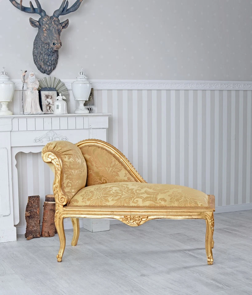 Hocker Sitzhocker Recamiere gold Polsterbank Sofa rokoko Ottomane Sitzbank Bank - Bild 2 von 4