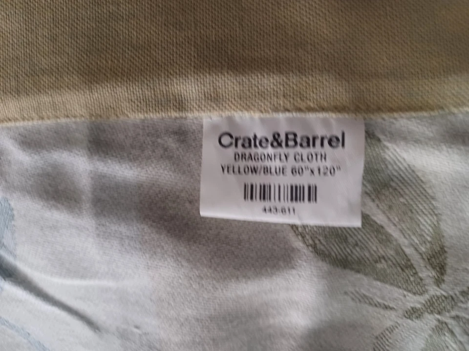 Crate & Barrel dragonfly print tablecloth green sage gray design 60X120 vtg - Image 2 of 4
