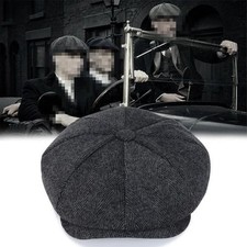 Peaky Blinders Hat Newsboy Flat Cap Herringbone Tweed Wool Baker Boy Gatsby
