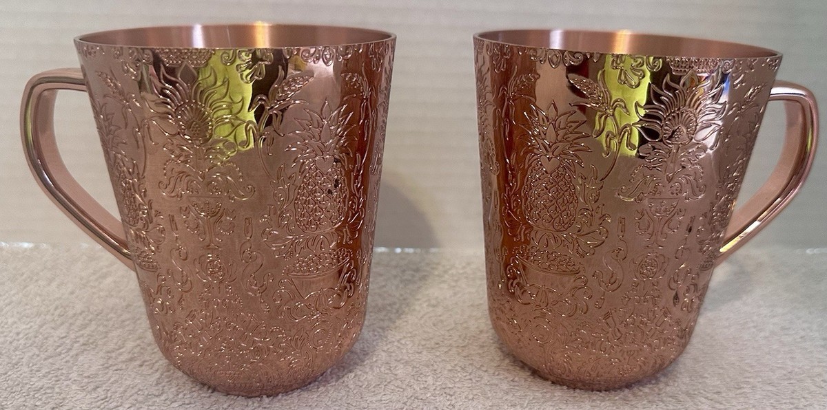 Absolut Elyx Damask Copper Mugs Set 2 Moscow Mule Barware | eBay