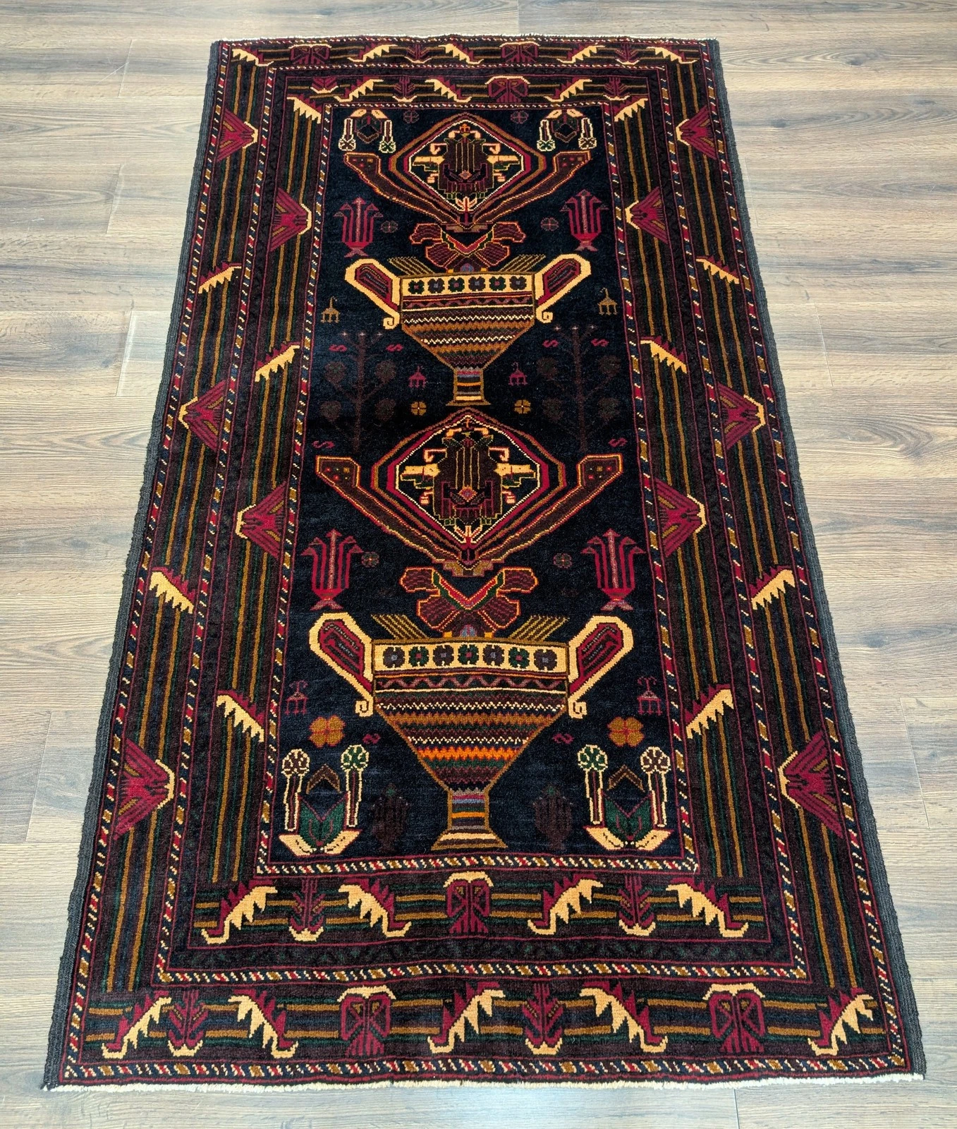 Afghan Balouchi Rug 4x7 Per'sian Vase Design Handmade Wool New
