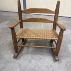 Vintage Doll Plush Back Rocking Chair Rustic Wooden Woven Wicker Seat, 16" Tall — photo 1