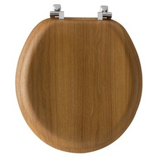 Bemis 9601CP-263 Mayfair Round Oak Wood Toilet Seat with Chrome Hinges