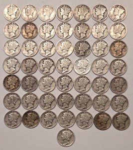 Roll Of 50 1935-1939 Silver Mercury Dimes 10C 90% Silver $5 Face Value Lot 4