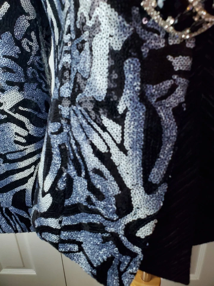 Blazer de noche formal secuenciado Nina Massini azul negro talla 8 Foto 4 de 4