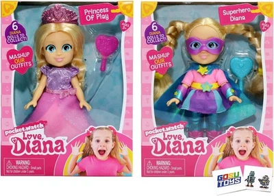 Pocket Watch Love, Diana Doll (2 Pack) Princess, Superhero