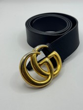 Gucci Double G Marmont Black Leather Belt Gold Buckle 397660