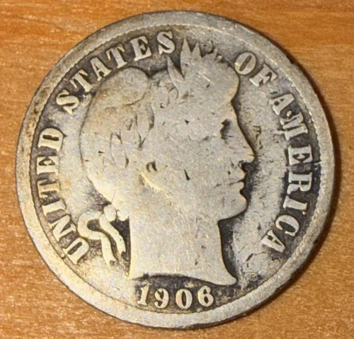 1906 Barber Silver Dime, 90% Silver Coin