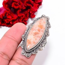 Golden Sunstone - Madagascar Fine Art Oxidised 925 Sterling Silver Ring S.10 R49